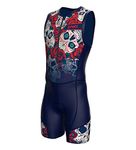 Sparx Men`s Triathlon Suit Trisuit Race Skinsuit Cycling Speed Suit Italian Fabric Swimskin (Navy Skulls, Small)