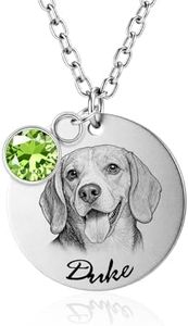 CDBUY Custom Dog Necklace for Women – Personalized Pet Portrait Pendant with Photo or Name, Customized Engraved Round Memorial Gifts for Dog or Cat Loss