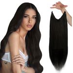 Sunny Hair Wire Hair Extensions Human Hair Invisible Wire Hair Extensions for Women Straight Hidden Hair Extensions with Adjustable Line Darkest Brown 18Inch