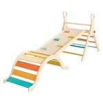 Giant bean Pastel 5 in 1 Pikler Triangle Set with Sliding Ramp & Arch, Foldable Wooden Toddler Climbing Toys Indoor, Playground Jungle Gym for Kids Age 1-3, Montessori Climbing Set with Handle