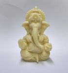 Gold Art India 3D Ivory Ganesh Idol for Car Dashboard Small Ganesha Murti Ganpati Idol for Home Decor Puja Lord Ganesh Statue Gift for Office Desk Puja Room Figurine