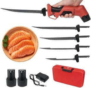 LJDTTXS Electric Fillet Knife - Outdoor Edge Knife for Fishing with 4 Ti-Nitride S.S. Coated Non-Stick Reciprocating Blades Cooling Hole Non-Slip Grip Handle Practical Handbag (Red-3)