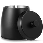 Ashtray with Lid, Windproof Cigarette Ash Tray for Outdoor Indoor, Metal Ashtray Ash Holder with Lid Smell Proof for Garden Bar Balcony Home Office Decoration - Black