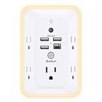 Surge Protector, Outlet Extender with Night Light, Addtam 5-Outlet Splitter and 4 USB Ports(1 USB C), USB Wall Charger Power Bar, Multi Plug Outlet for Home, Office, School