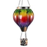 GIBMIDSER Hot Air Balloon Solar Lantern with Candle Holder Glass Solar Hot Air Balloon Lantern with Flame Solar Hanging Hot Air Balloons Decor for Trees Patio Garden Yard Porch Decor, Multi-Color