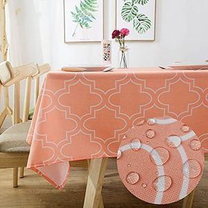 Excovip Tablecloth Rectangle Wrinkle Free&Anti-Fading Table Cloth Cotton Linen Washable Dust-Proof Tablecloths for Dining Table (Oblong, 8-10 Seats, 60''x102''/150x259CM,Orange)