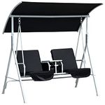 Outsunny Double Outdoor Swing Chair 2 Person Covered Swing Porch Swing w/Pivot Table and Storage Console, Black