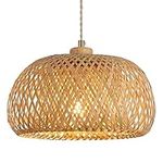 Bamboo Pendant Light Fixture One-Light Adjustable Rustic Basket Handmade Woven Pendant Lighting for Kitchen Island Sink Farmhouse Dining Room