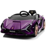 Voltz Toys 12V Ride On Car for Kids, Official Licensed Lamborghini SIAN, Battery Powered Electric Car with Remote Control, LED Lights and MP3 Player (Purple)