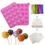 Cake Pop Mould Set,BPA Free Silicone Cake Pop Moulds with 100 Cake Pop Sticks+100 Treat Bags+ 100 Twist Ties,Great for Hard Candy, Lollipop, Cake Pop and Party Cupcake