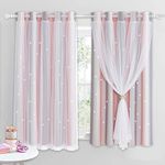 NICETOWN Kids Blackout Curtains Voile - Eyelet Top Thermal Insulated Curtains Light Blocking Filter Window Curtains for Bedroom Nursery, Grey Pink, 2 Panels, 66 Inch x 54 Inch Drop
