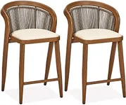 IDEALHOUSE Bar Stool Set of 2, Outdoor Bar Stool with Back and Footrest, Embedded Seat Cushion, High Leg Structure Bar Stools, Patio Garden Balcony Pool Bar Chairs