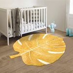 HAOCOO Area Rugs 3’x3.7’ Nursery Rug,Faux Wool Non-Slip Yellow Rug Leaf Rug Bath Mat Ultra Soft Kids Rug,Machine Washable Classroom Rug for Bedroom Living Room