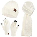 FZ FANTASTIC ZONE Womens Winter Warm Knit Beanie Hat Touchscreen Gloves Long Scarf Set with Fleece Skull Caps Neck Scarves for Women Men