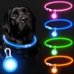 SerDa-Run 2 in 1 Light Up Dog Collar + Tag, Tag with USB Rechargeable, Led Adjustable Flashing Puppy Collars Three Modes for Small Medium large Dogs Cats, Pink