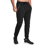 JustSun Tracksuit Bottoms Mens Joggers Slim Fit Jogging Bottoms Gym Running Trousers with Zip Pockets Black M