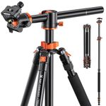 Camera Tripod, K&F Concept 238cm Overhead Tripod Monopod with Horizontal Rotatable Center Column Arm 360 Degree Ball Head SA254T1 for Canon Nikon DSLR Cameras