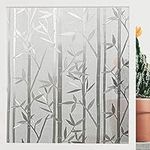 Finnez Static Window Film 3D Frosted Glass Films Bamboo Pattern Privacy Film Frosting Window Sticker Self Adhesive Decorative Cling Films for Living Room Bedroom Offfice 44.5 x 200cm