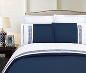 Elegant Comfort Luxurious Hotel Collection Super-Soft 1500 Thread Count Egyptian Quality 3-Piece Greek Pattern Duvet Cover Set, Full/Queen, Navy Blue