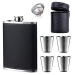 Flask 8oz,304 (18/8) Stainless Steel Flask Black Leak Proof Flask,Whiskey Flasks for Liquor for Men,Funnel and Shot Glasses Flask Set