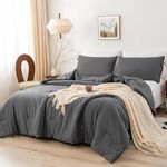 BOHOPOPM King Bed Comforter Set, Super Soft Washed Polycotton Fabric, Cozy Comfy Down Alternative Bed Blanket 1 Comforter Set & 2 Pillowcase Lightweight but Warm for All Season Use,King Dark Grey