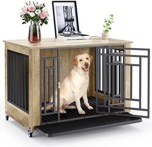 YITAHOME 38" Dog Crate Furniture with Wheels, Heavy Duty Wood Dog Cage Table with Removable Tray, Chew-Resistant Wooden Dog Kennel Indoor for Large and Medium Dogs Greige