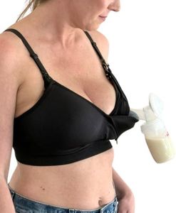 Supermom Silhouette with Removable Pads, Pumping Bra Hands Free, Adjustable Pumping & Nursing Bra for All Breast Pumps Black