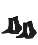 ESPRIT Women's Basic Pure 2-Pack W SO Cotton Plain 2 Pairs Socks, Black (Black 3000), 5.5-8