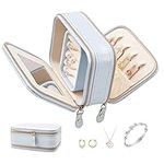 Portable Travel Jewelry Box, Mini Jewelry Box Organizer With Mirror, Leather Double Layer Jewelry Box for Ring Earrings Necklace Jewelry, Small Jewelry Storage Box For Home and Travel Use (BLUE)