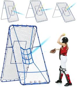 7×4FT Baseball Pitching Rebounder Net, Softball Practice Equipment for Pitch Back with 2 x 6-Angle Quick Adjustments, Batting Target Ribbon, Sport Training Hitting Nets for Backyard
