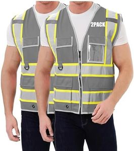 SRsafety High Visibility 9 pockets Reflective Safety Vest,Hi Vis Reflective Construction Work Vest for Men Women ANSI/ISEA 2PACK(grey-2, 2XL)