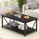 EXCEFUR Small Coffee Table, Modern Living Room Tables with Storage Shelf, Rustic Wood Rectangle Center Table, 2 Tier Wooden Low Cocktail Tea Table for Small Spaces, 39.3 Inch Black Oak