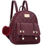 KKXIU Women Small Backpack Purse Synthetic Leather Quilted Mini Daypack Fashion Bookbag For Ladies, Wine, Small, Backpack