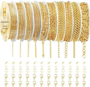Ecoofor Gold Necklace Chains for Jewelry Making, 78.7 Feet 10 Rolls Jewelry Chains for DIY Necklace Bracelet Jewelry Making with Jump Rings/Lobster Clasps/Connectors