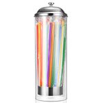 Kailund Glass Straw Dispenser with Stainless Steel Lid, Drinking Straw Holder for Counter with Lid, Retro Straw Organizer Container Dispenser - Includes 200Pcs Plastic Drinking Straws - Multicolor