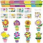 3sscha 123Pcs Spring Flower Craft Kit for Kids - Make Your Own Flowers Pot Craft DIY Floral Paper Craft Hanging Ornament Party Decorations Artwork Project School Classroom Home Mother's Day Activity