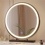 ZKIODV Vanity Mirror with Light, LED Makeup Mirror, Round Black Mirror, Make Up Desk Mirror with 3 Color Lighting, Large Circle Lighted Mirror