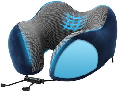 Billebon Cool Gel Infused Memory Foam Travel Neck Pillow with Magnetic Fabric Luxury Neck Support Pillow for Comfortable Travel, Washable Removable Cover (Navy Blue)