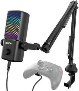 TONOR Gaming Mic Compatible with Xbox, RGB Streaming Boom Mic with 30H Battery Life, Low Noise, Monitoring, Gain Control, One Tap Mute, Fast Charging, Compatible with Capture Card TCX3+ Black