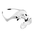 MOACC Magnifying Glasses with Light, Hands Free Headband Magnifier with 2 LED and 5 Detachable Lenses 1X to 3.5X, Head Magnifier Glasses for Reading, Jewelry Loupe, Electronic Watch Repair