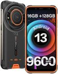 Ulefone Power Armor 16S Rugged Phones, 16+128GB, 50MP+8MP Camera, 9600mAh, 122dB Speaker, 5.93” Screen, Android 13, 3-Card Slot, NFC/GPS, Dual 4G LTE Unlocked Smartphone (Orange)