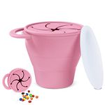 Vicloon Collapsible Silicone Baby Snack Cup, Baby Snack Cup, Silicone Snack Cup Non Spill Snack Pot for Baby, Snack Catcher Food Cup with Lid, Snack Pot for Toddler (Pink)