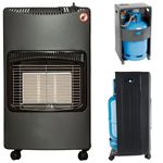 Yorkshire Homeware Portable Gas Cabinet Heater Free Standing Calor Butane Fire Wheels Comes With Free Hose and Regulator 4.2kw Foldable Design Black