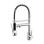 Ibergrif Spring Kitchen Sink Mixer Tap with Pull Out Sprayer, Single Handle Dual Lever with Dual Spout, High Arc 360° Swivel, Chrome M22144