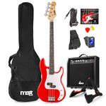 MAX GigKit Electric Bass Guitar Pack in Red for Beginners - Complete Starter Kit with Guitar, Amplifier, and Accessories, Beginner Bass Guitar, Learner Bass Guitar, Bass Guitar Starter Pack