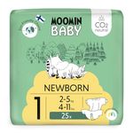 Moomin Baby Newborn Eco Nappies Size 1, 2-5 kg (4-11 lbs), 25 Sensitive Premium Diapers with Wetness Indicator | Soft and Skin Friendly, No Unnecessary Chemicals |