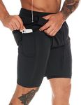 MOVEUP Mens 2 in 1 Running Shorts Quick Dry Athletic Shorts with Liner, Workout Shorts with Pockets and Towel Loop Black Large