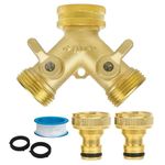 Celebration Directre 2 Way Brass Garden Tap Splitter, Double Way 3/4" Garden Hose Splitter Y Valve with Quick Individual On/Off Splitter Connector for Outdoor & Garden Hoses