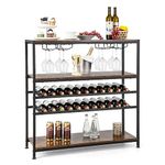 COSTWAY Wine Rack Table, 4/5-tier Freestanding Bar Cabinet with Bottles Display Shelves & Glass Holders, Industrial Storage Stand Drinks Sideboard for Kitchen Dinging Room (5 tier, 100x35x101cm)