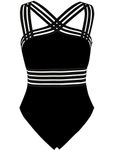 Hilor Women's One Piece Bathing Suits Front Crossover Swimsuits Hollow Swimwear Monokinis Black S/US4-6